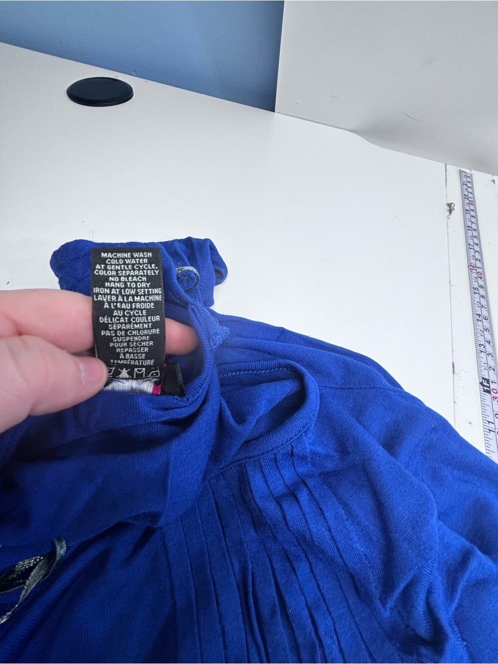 Dex Royal Blue Soft Rayon Ruched Sleeve Blouse size Large - Picture 5 of 7
